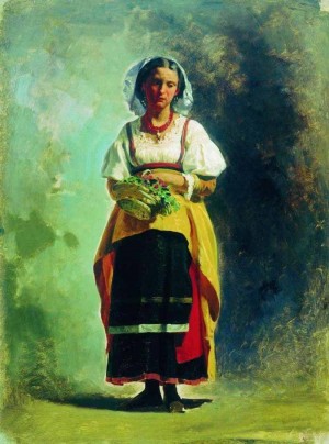 Italian Girl with a basket of flowers